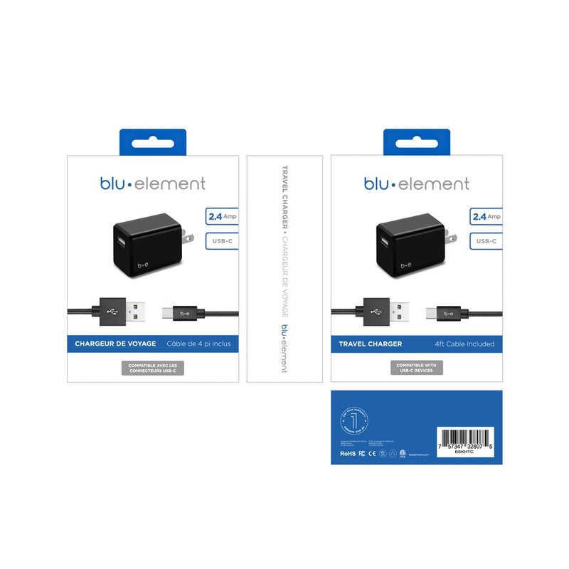 BSKHTC Wall Charger 2.4A w/USB-C Cable Black