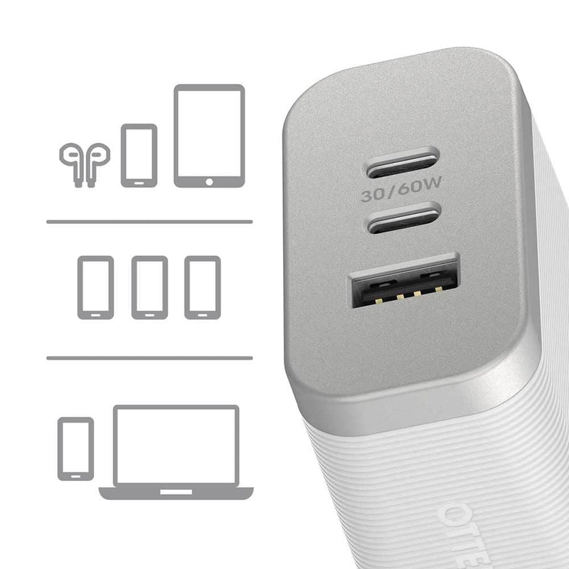 7880911 Premium Pro Dual USB-C Wall Charger w/extra USB-A 72W (USB-C 30WX2 + USB-A 12W) White