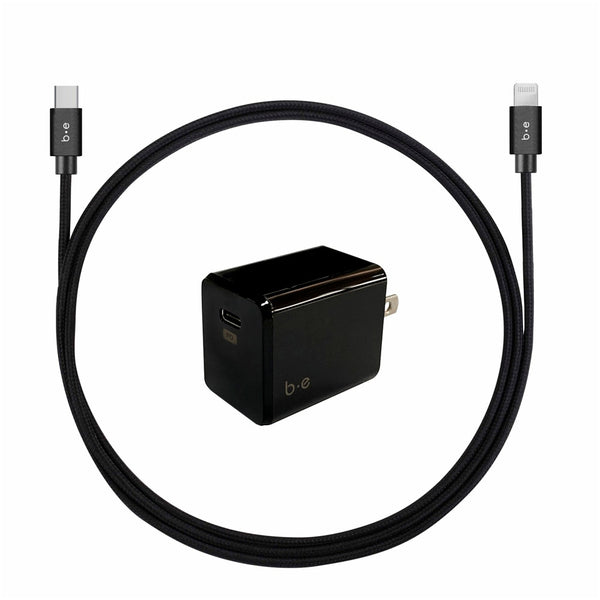 BEWCA20W4LB Wall Charger USB-C 20W PD USB-C to Lightning Cable 4ft Black