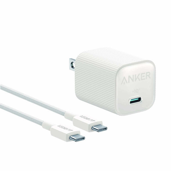 B2337J215 Nano USB-C Wall Charger 30W with AKSD 3ft C-C Eco Braided Cable White