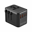 Bulk Packaging Universal International Travel Adapter 25W with 2 USB-A Ports/USB-C Ports & Nylon Pouch Black