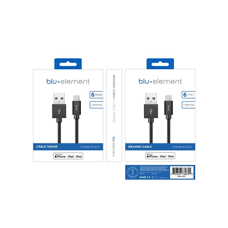 B6MFIBK Braided Charge/Sync Lightning to USB-A Cable 6ft Black