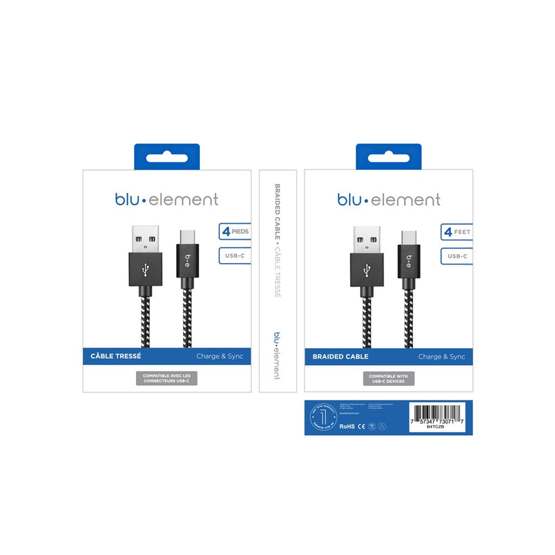 B4TCZB Braided Charge/Sync USB-C to USB-A Cable 4ft Zebra