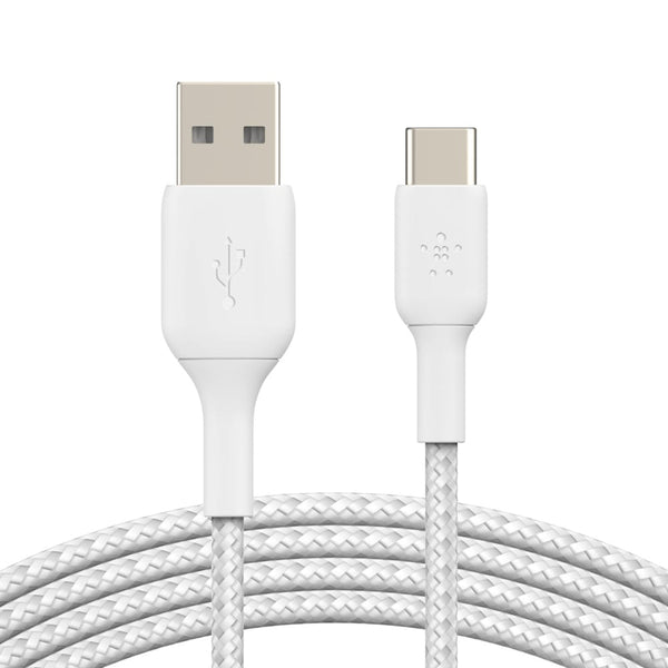 CAB002bt1MWH BoostCharge Braided USB-C to USB-A Cable 4ft White