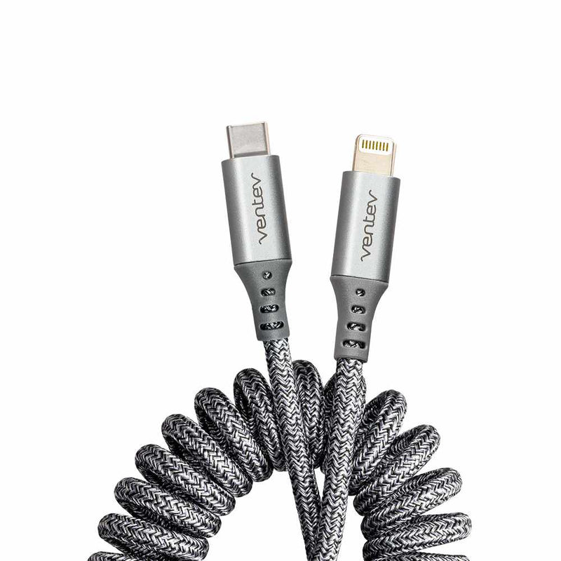 Ventev Charge/Sync Helix Coiled USB-C to Lightning Cable 3ft Gray