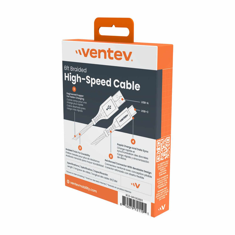 BC6GRY262893 High Speed USB-A to USB-C Braided Cable 6ft Grey