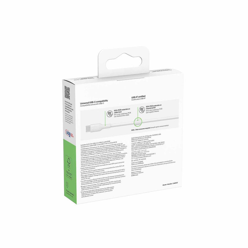 CAB023fq2MWH Boostcharge USB-C to USB-C Cable 2 M (60W) White