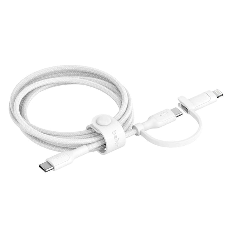 CAC003fq15MWH BoostCharge Pro 2-in-1 Braided Cable with USB-C and Lightning Connector 1.5 M (60W) White