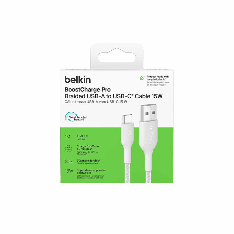 CAB022fq1MWH BoostCharge Braided USB-A to USB-C Cable 1 M (15W) White