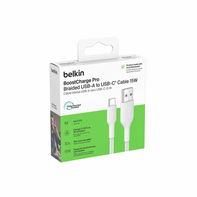 CAB022fq1MWH BoostCharge Braided USB-A to USB-C Cable 1 M (15W) White