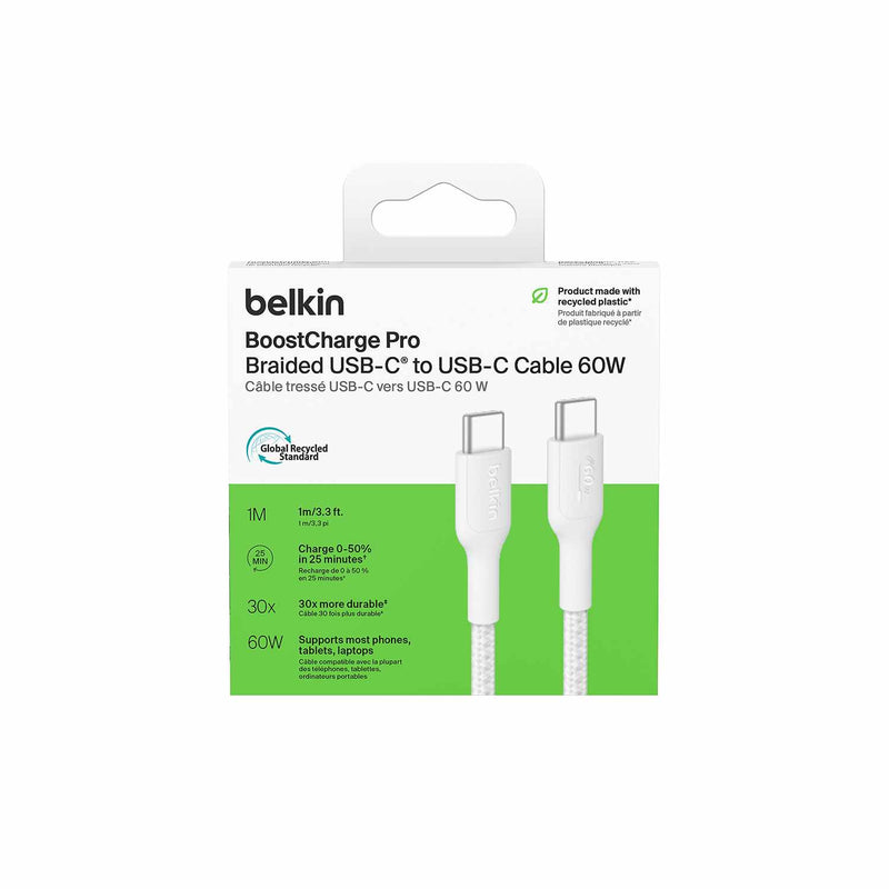 CAB024fq1MWH BoostCharge Braided USB-C to USB-C Cable 1 M (60W) White