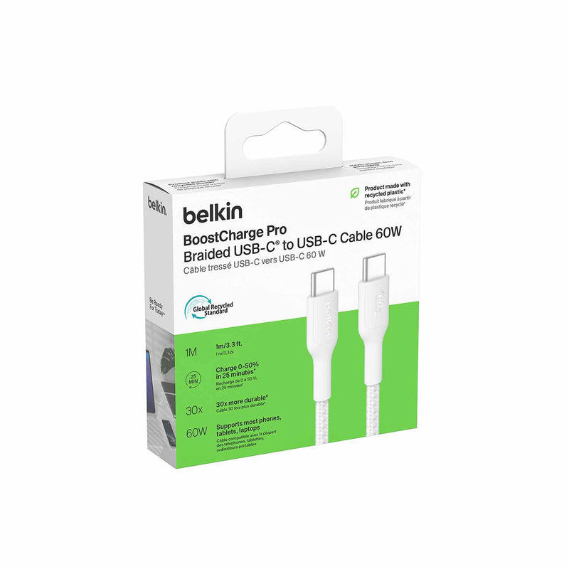 CAB024fq1MWH BoostCharge Braided USB-C to USB-C Cable 1 M (60W) White