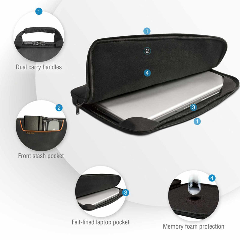EKF808S15B ContemPRO Laptop Sleeve w/Memory Foam up to 15.6-Inch Black