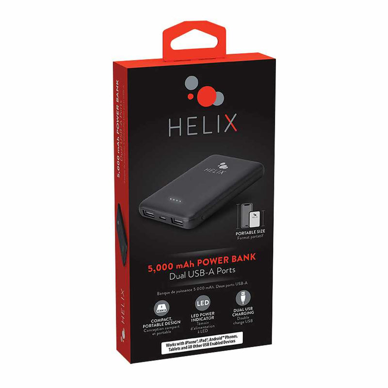 Helix/Retrak Power Bank 5000 mAh with Dual USB-A Ports Black