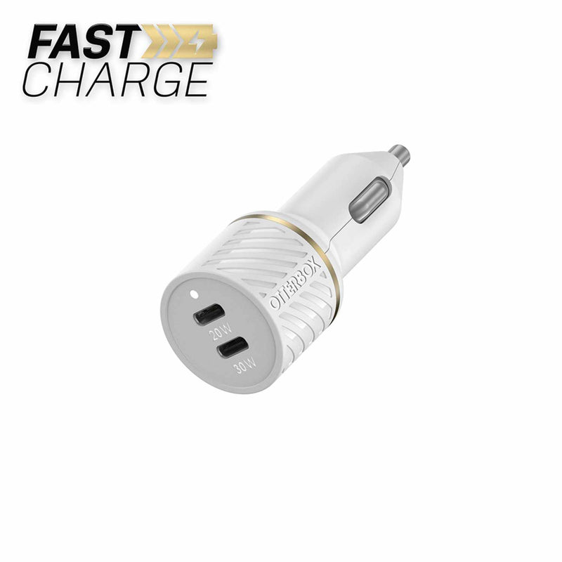 OtterBox Dual USB Premium Fast Charge Car Charger Power Delivery 30W + Power Delivery 20W White