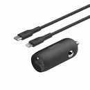 Belkin Boost Charge Car Charger 30W PD/PPS USB-C with USB-C to Lightning Cable Black