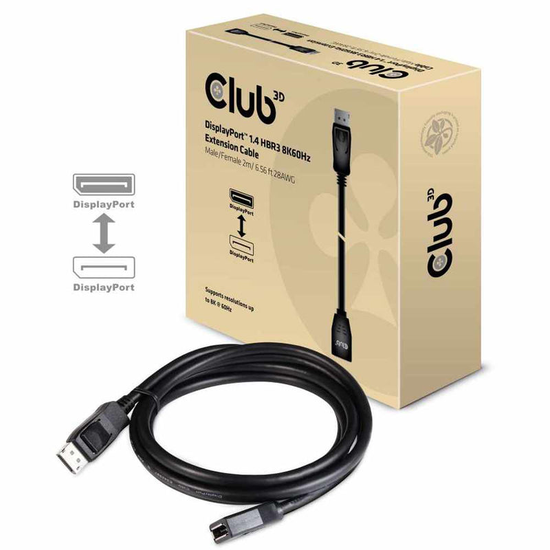 Club3D DisplayPort 1.4 HBR3 Extension Cable 8K60HZ Male/Female 2m/6.56ft Black