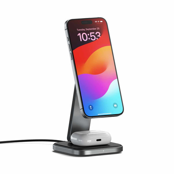 STQ21FM 2-In-1 Foldable Qi2 Wireless Charging Stand Space Gray