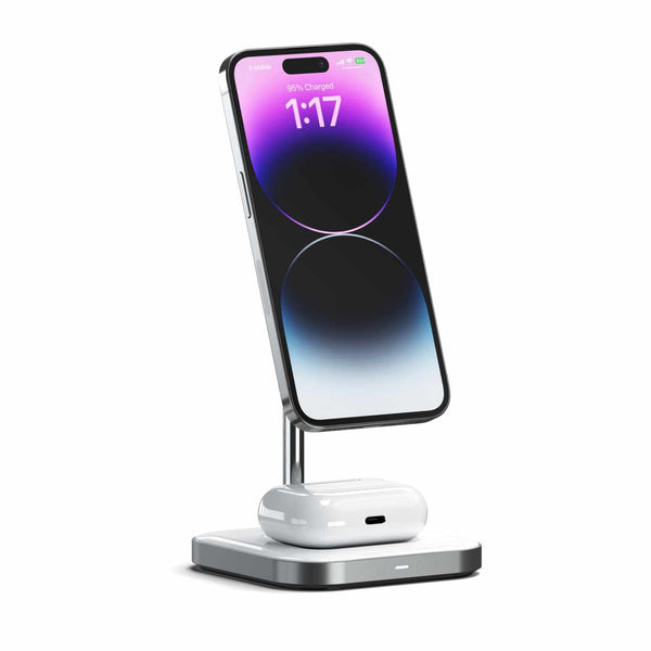 STWMCS2M Aluminum 2-in-1 Magnetic Qi Wireless Charging Stand Space Gray
