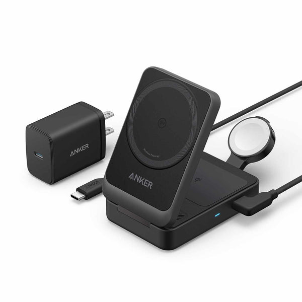 B2557J115 MagGo Qi2 3-in-1 15W Wireless Charging Station with MagSafe Black