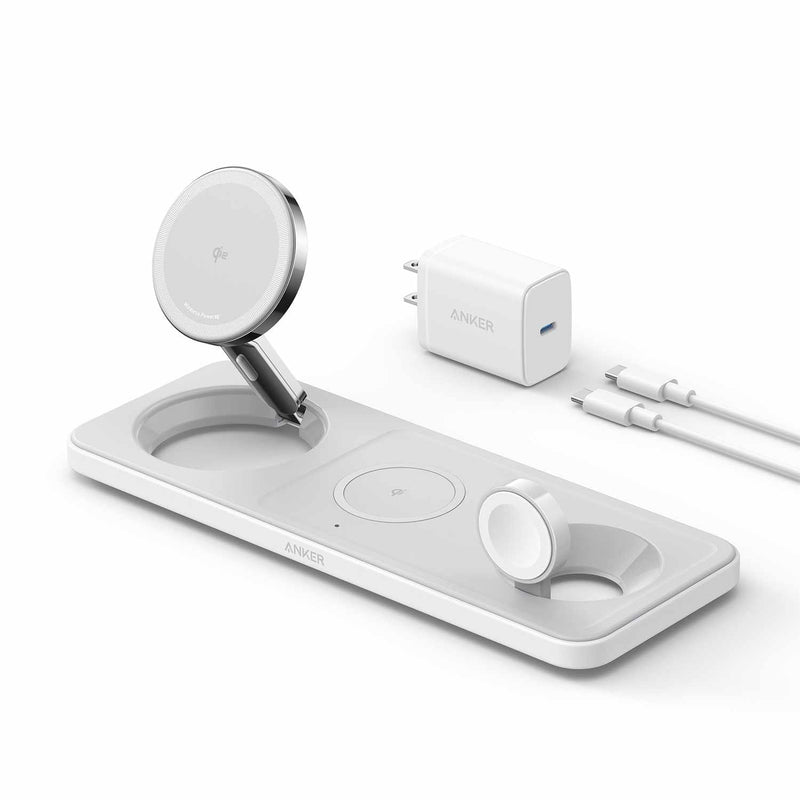 B25M11215 MagGo Qi2 3-in-1 Pad 15W Wireless Charging Station White