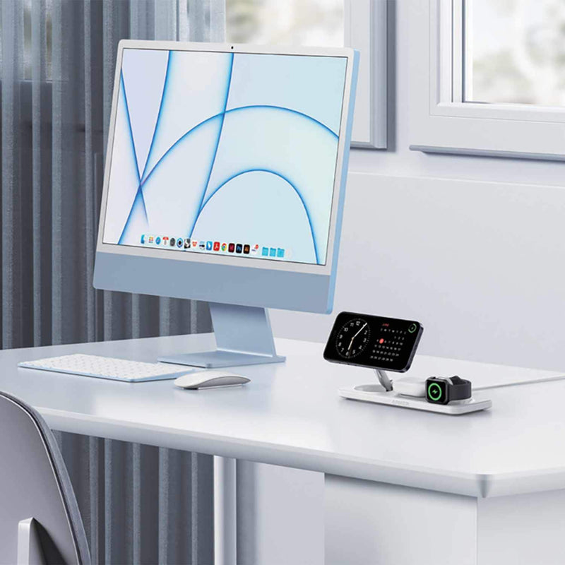 B25M11215 MagGo Qi2 3-in-1 Pad 15W Wireless Charging Station White