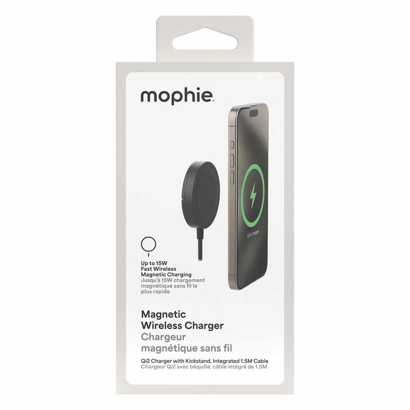mophie Qi2 Compact Wireless Charger 15W with Built-in Kickstand Black