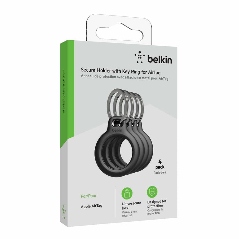 MSC001btBK Secure Holder with Key Ring for AirTag 4-Pack Black
