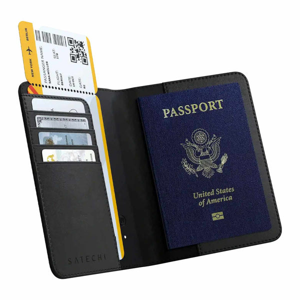 STVPCK Vegan-Leather Passport Cover with Find My Black
