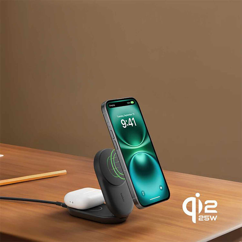 Belkin UltraCharge 2-in-1 Qi2 Foldable Magnetic Charger 25W Black