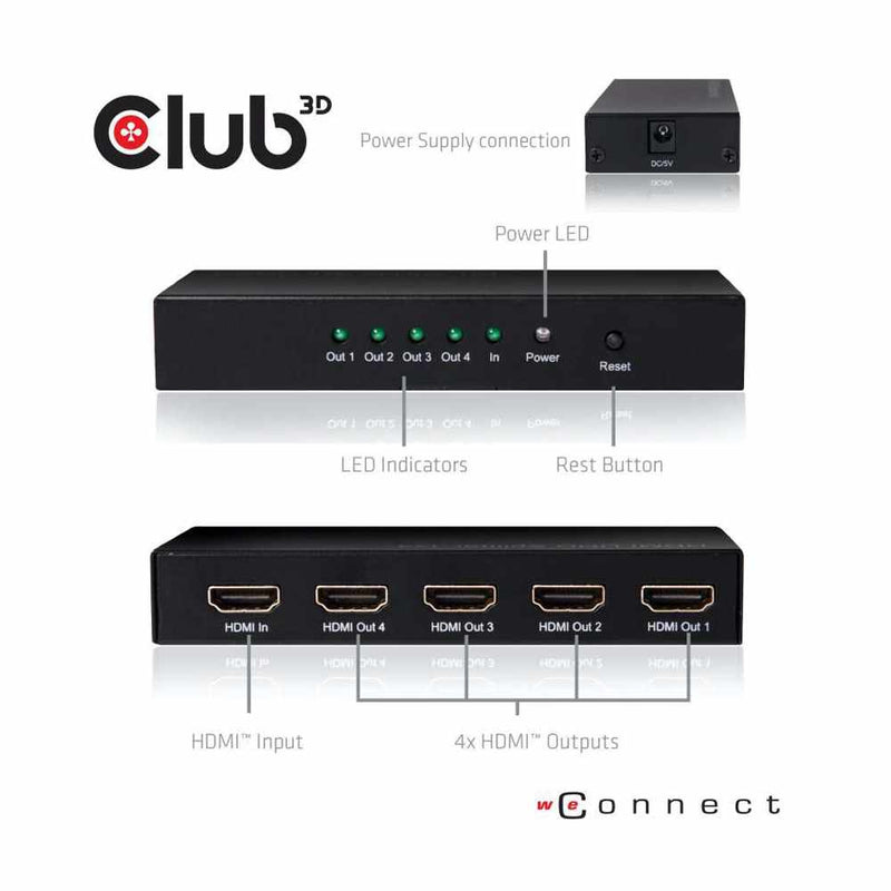 CSV1380 HDMI 4K60HZ 2.0 UHD Splitter 4 Ports Black