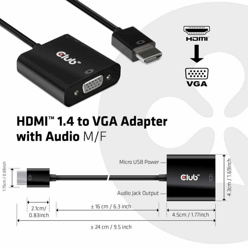 Club3D HDMI 1.4 TO VGA Active Adapter with Audio Male/Female Black