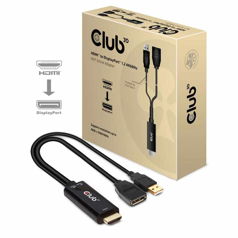 Club3D HDMI 2.0 TO DisplayPort 1.2 4K60HZ HDR Male/Female Active Adapter Black