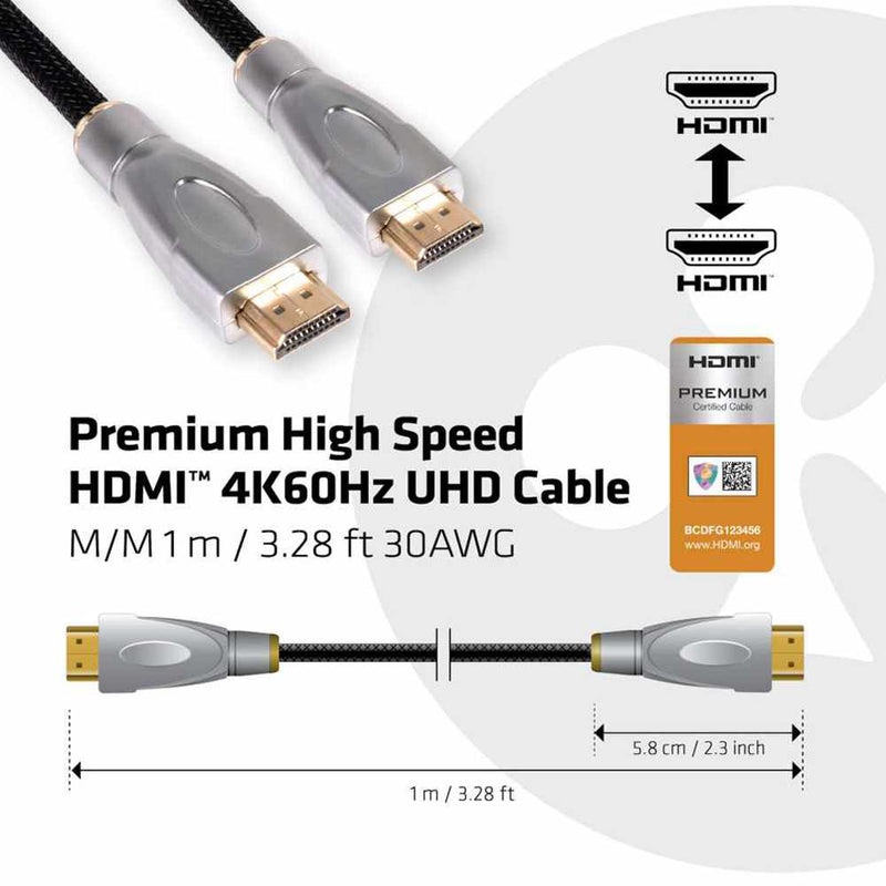 Club3D Premium High Speed HDMI 2.0 4K60Hz UHD Cable 1 m/3.28ft Adapter Black