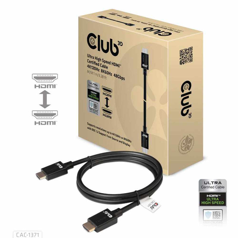 CAC1371 HDMI 2.1 Male to HDMI 2.1 Male Ultra High Speed 4K120HZ 8K60HZ 1m/3.28ft CERTIFIED Black