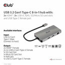 CSV1593 USB-C 3.2 Gen 1 8-in-1 Hub with 2X HDMI/2X USB/RJ45/SD/Micro SD Card Slots and USB-C Female Port Gray