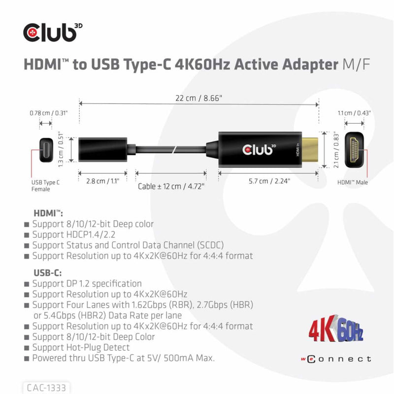 CAC1333 HDMI to USB-C 4K60Hz Active Adapter M/F Black