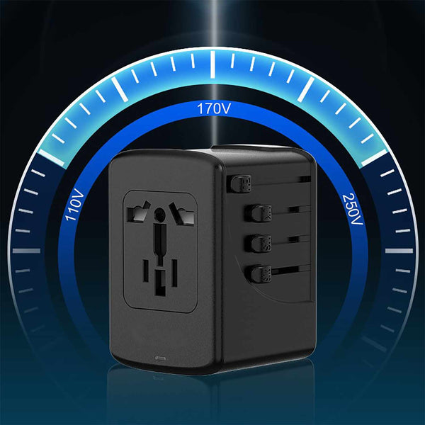 LKJCGSL2003C2ABK Universal Travel Adapter 2 USB-A & 3 Type C Ports 5.8A Output with Nylon Pouch Black