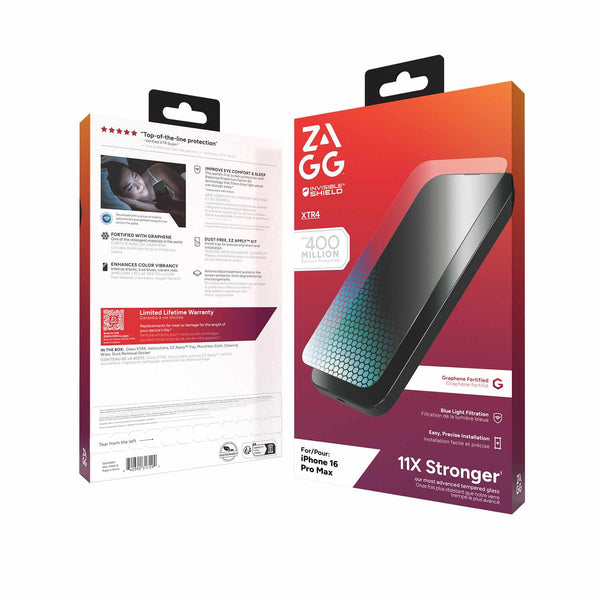 ZAGG InvisibleShield Glass XTR4 Blue Light Screen Protector for iPhone 16 Pro Max