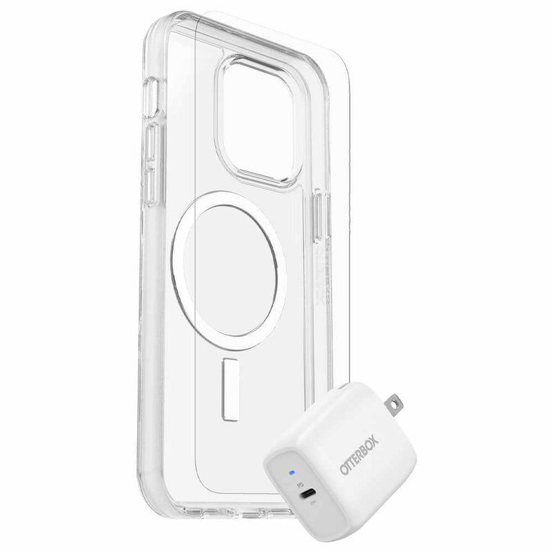 OtterBox Protection+Power Kit (Symmetry+ with MagSafe Clear w/Trusted Glass Screen Protector and Wall Charger 20W White) for iPhone 14 Pro Max