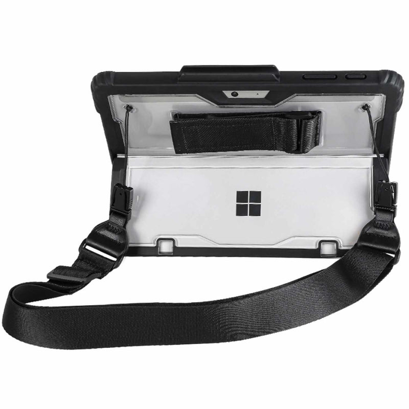 Bulk Packaging Rugged Case with Hand Strap and Shoulder Strap Clear Black for Microsoft Surface Pro 8