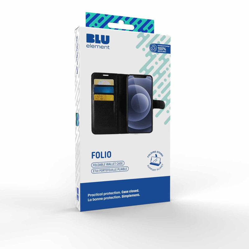 Blu Element Faux Leather Folio Case w/TPU Gelskin Black for iPhone 16e/15/14/13
