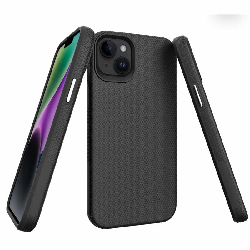 Bulk Packaging Rugged Armour Case w/Metallic Buttons Black for iPhone 14