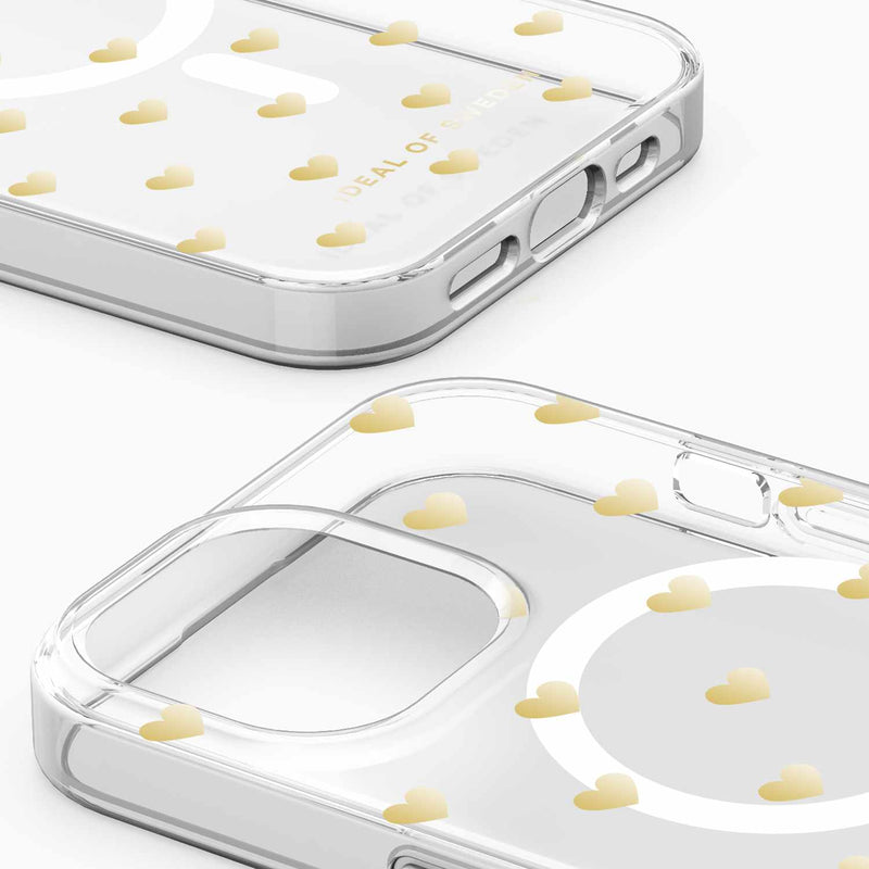 Ideal of Sweden Clear Mid MagSafe Case Golden Hearts for iPhone 15