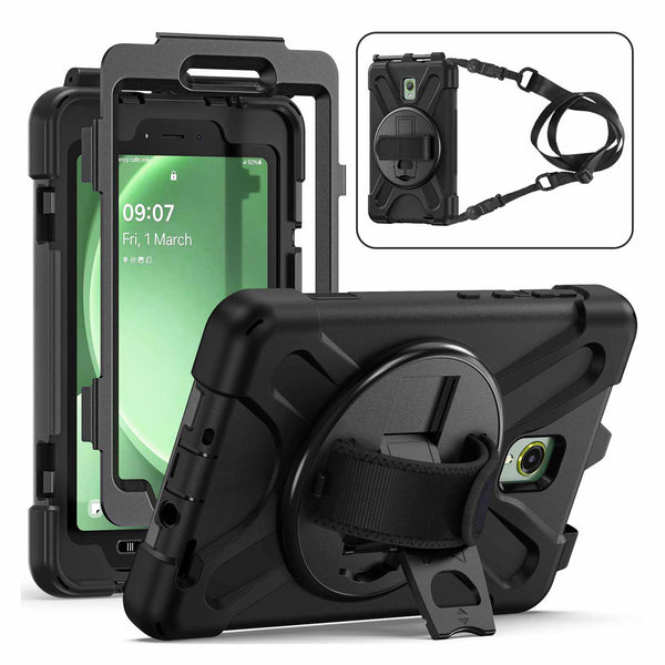 Bulk Packaging Heavy Duty Case with Kickstand/Hand & Shoulder Strap & Built-In Pet Screen Protector Black for Samsung Galaxy Tab Active5/Galaxy Tab Active3