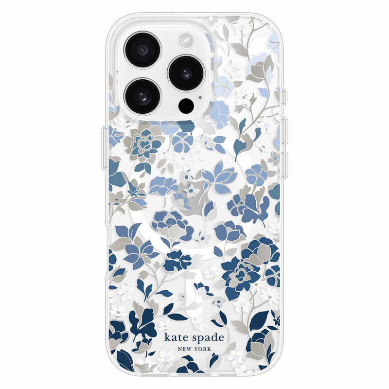 Kate Spade Protective Hardshell Case w/MagSafe Flowerbed Blue with Gems for iPhone 16 Pro