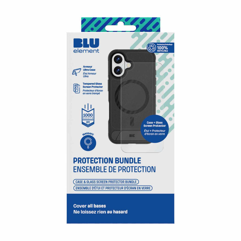 Blu Element Duo Protection Bundle - Armour Ultra Kickstand MagSafe Case Black + Screen Protector for iPhone 16