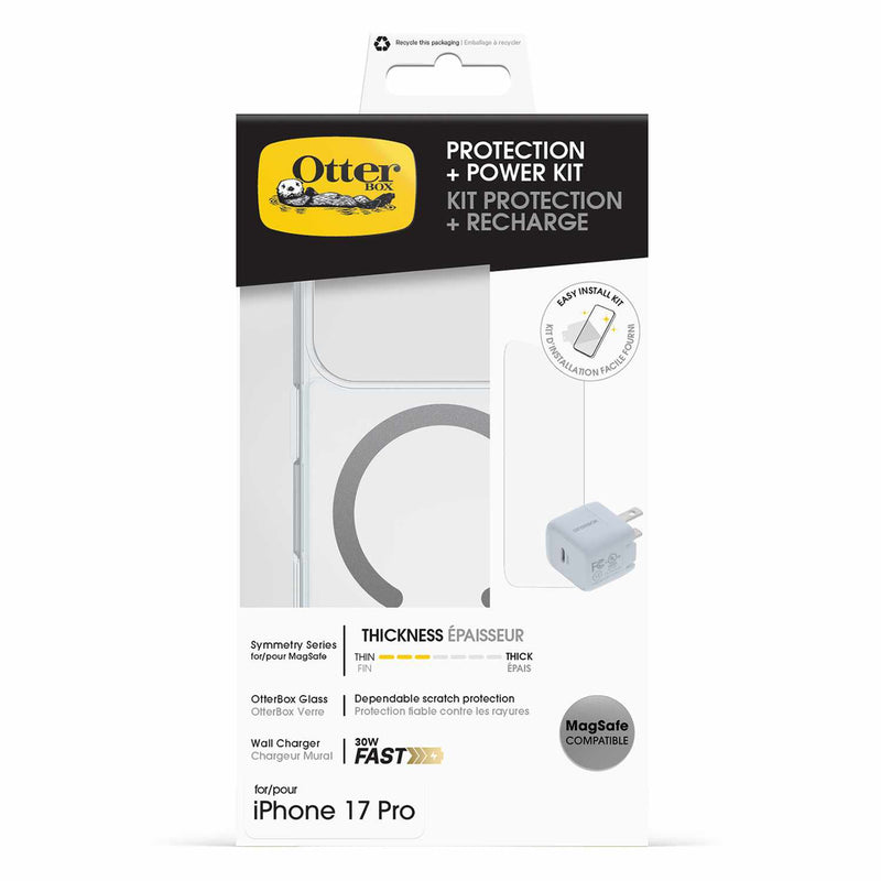 OtterBox Protection+Power Kit (Symmetry Clear MagSafe w/Glass + Wall Charger 30W White) Clear for iPhone 17 Pro