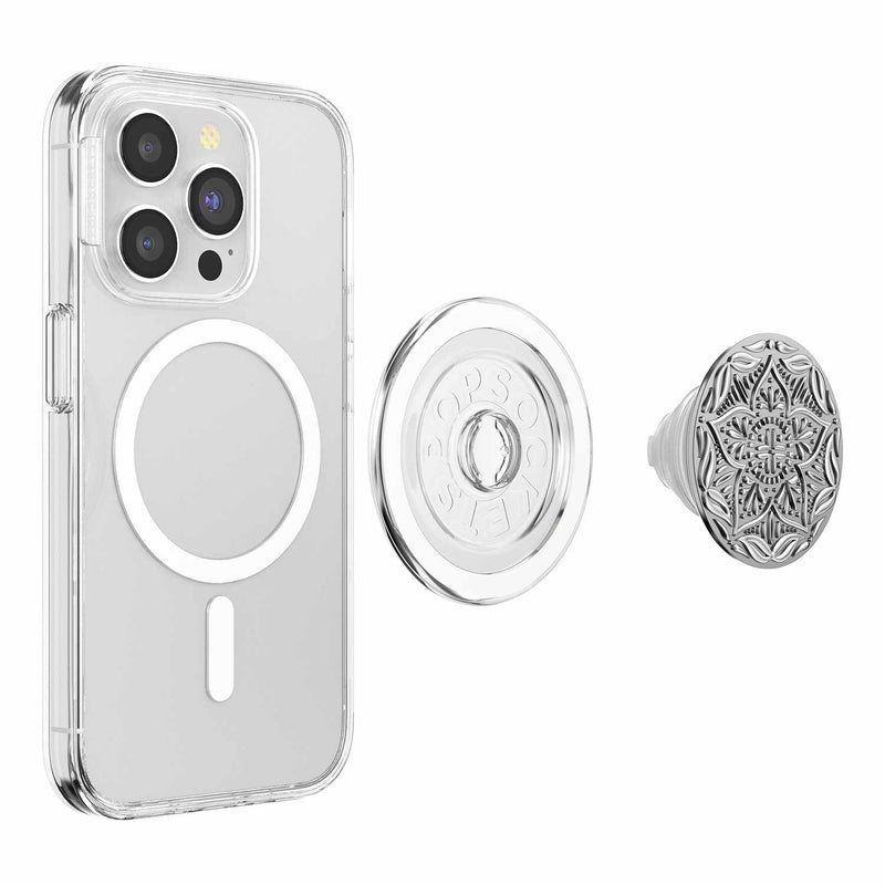 807539 PopGrip for MagSafe Round with Adapter Ring Enamel Silver Mandala