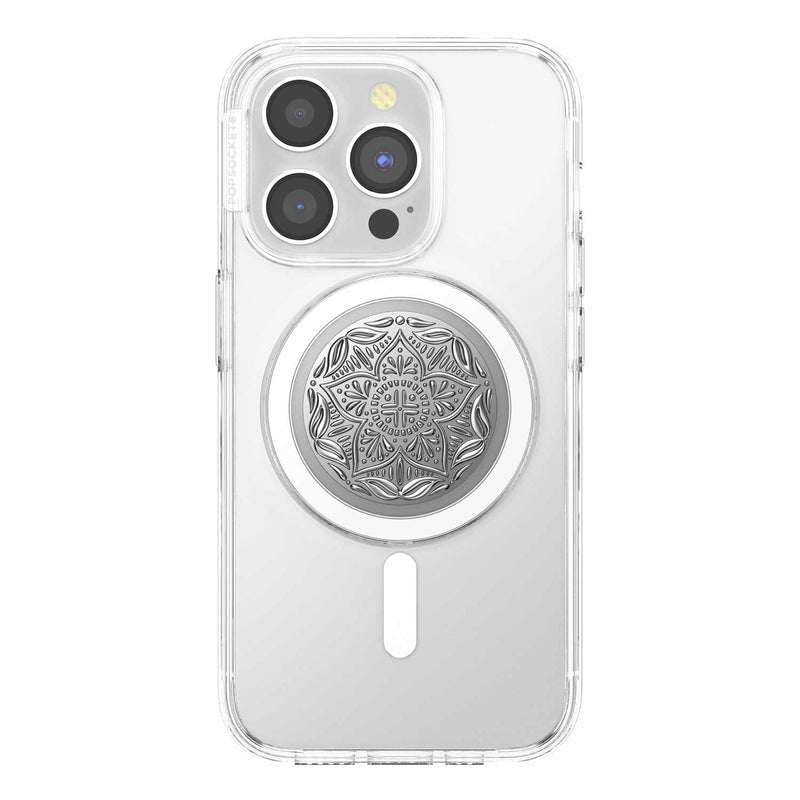 807539 PopGrip for MagSafe Round with Adapter Ring Enamel Silver Mandala